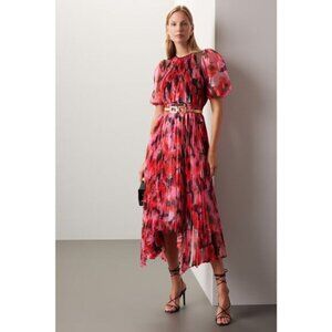 BIBHU MOHAPATRA x RTR Red Floral Organza Hourglass High-Low Dress Size 4